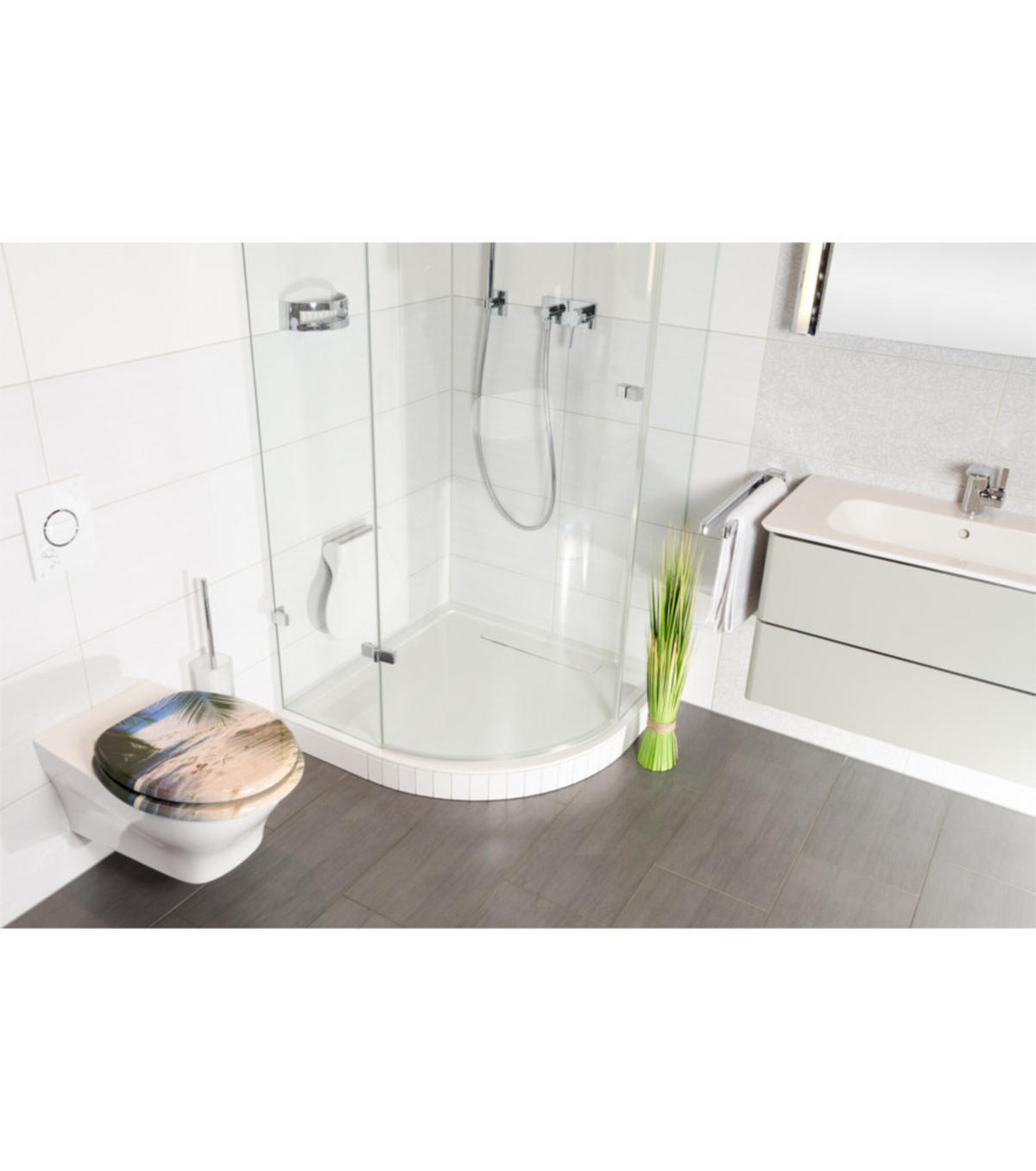 WC-SITZ mit Absenkautomatik & Top Fix Beach - Beige, Holzwerkstoff (37.7/5.5/48cm) - Sanilo