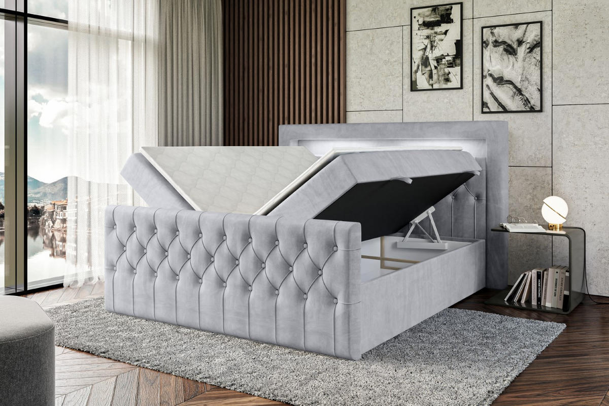 BOXBETT AURORA - 160x200 - H3 - Hellgrau - Hellgrau, Holzwerkstoff (160/200cm) - ALTDECOR