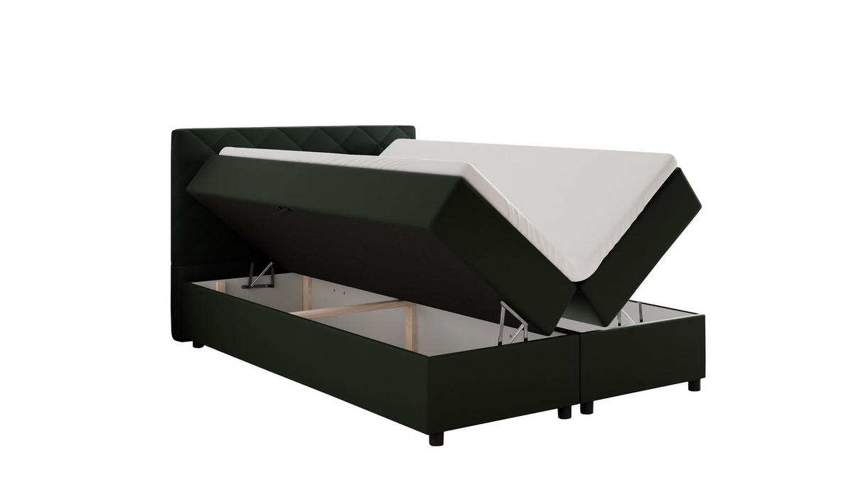 BOXBETT Diamaro 140x200 cm mit Bettkasten und Topper - Dunkelgrün - Grün, Holz (140/200cm) - Panda Möbel