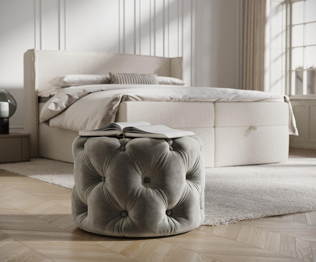 POUF Cosimo Grau Samtstoff - Schwarz/Grau, Holz/Holzwerkstoff (60/40/60cm) - Maison de Reve