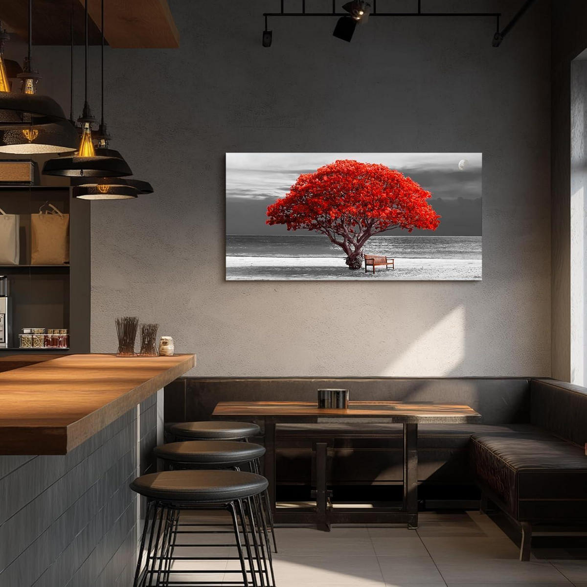 LEINWANDBILD Baum des Lebens 59 x 119 cm Rot Schwarz Weiß - Rot, Papier (60/0.5cm)