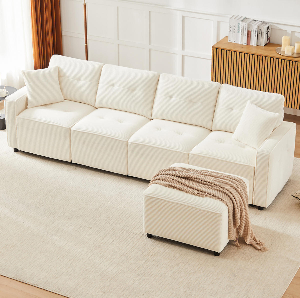 ECKSOFA 280/146/85 cm Beige aus Cord mit Stauraum und Hocker - Beige, Textil (146/280cm) - OKWISH