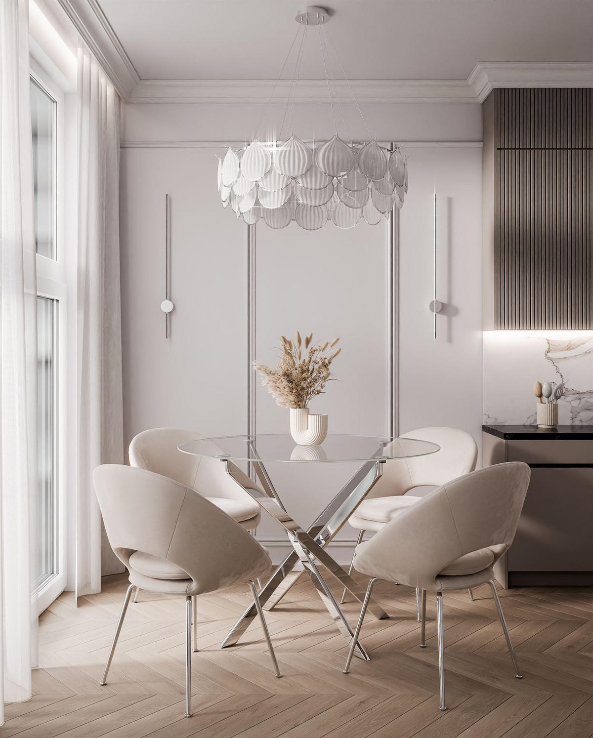 ESSTISCH BEIRA Runder Tisch 90 cm mit Glasplatte und Chrom Tischbeine - Chromfarben/Goldfarben, Glas (90/90/72cm) - Lookway
