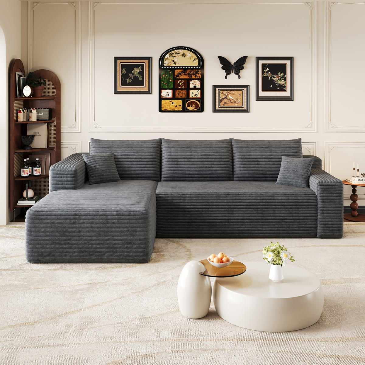 ECKSOFA Cord Dunkelgrau ohne Montage - Grau, Textil (241/151cm) - WISHDOR
