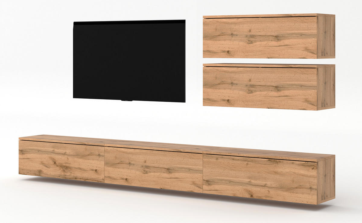 WOHNWAND Loriano V Eiche, Wotan 300/102/32 cm Anbauwand - Braun, Holzwerkstoff/Kunststoff (300/102/32cm) - AX Living