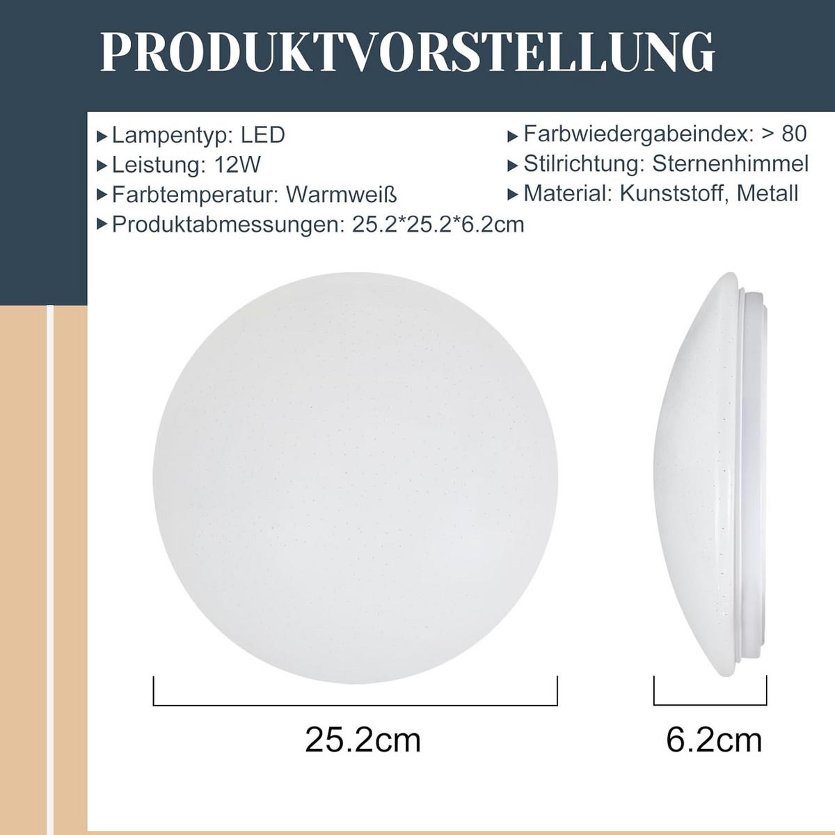 LED-DECKENLEUCHTE Falkenhainbach 25.2/6.2/25.2 cm - Weiß, Kunststoff (25.2/25.2/6.2cm) - ZMH