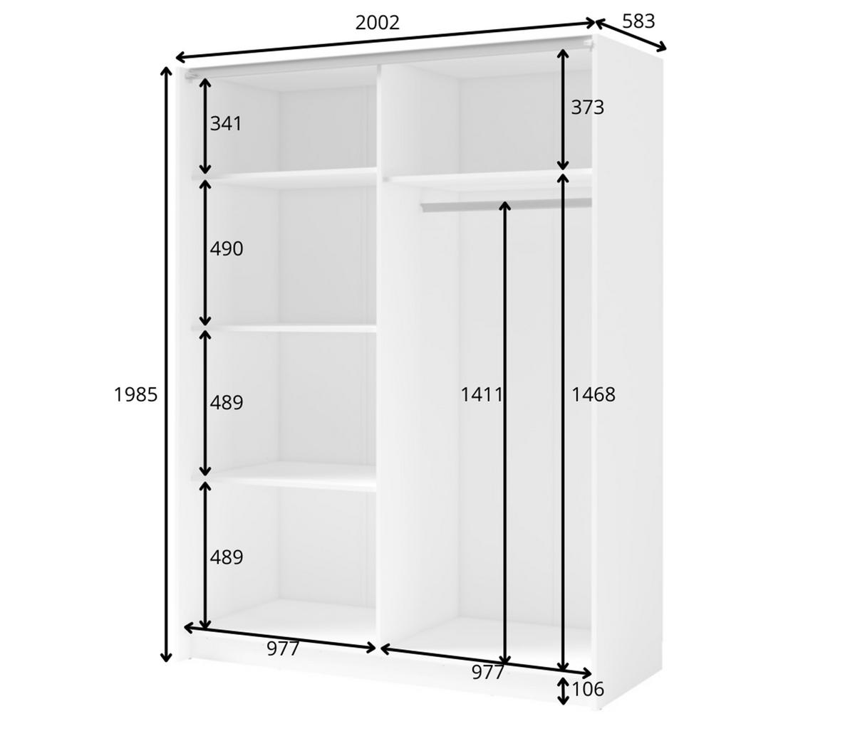 KLEIDERSCHRANK Beralto Weiß 200/198,5/63,5 cm – mit Spiegel und Lamellenfront - Weiß, Holzwerkstoff (200/198.5/63.5cm) - AX Living