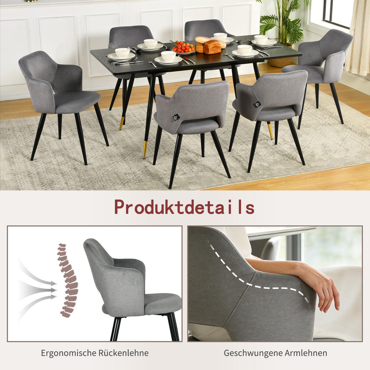 ESSZIMMERSTUHL 4er Set Haustierfreundlich in Grau - Grau, Textil/Metall (48/78.5/48cm) - Meubles Cosy