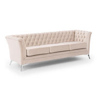 CHESTERFIELD-SOFA 3-sitzer Whitby Beige Samt mit silbernen Füßen - Beige/Silberfarben, Holz/Textil (237/78/82cm) - S-Style Möbel