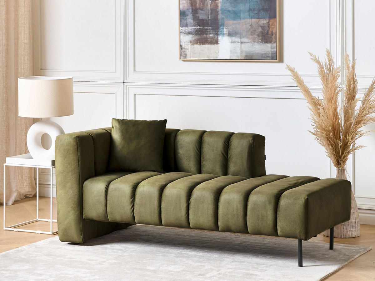 CHAISELONGUE Samtstoff olivgrün linksseitig Lannils - Schwarz/Grün, Textil (156/67/76cm) - Beliani