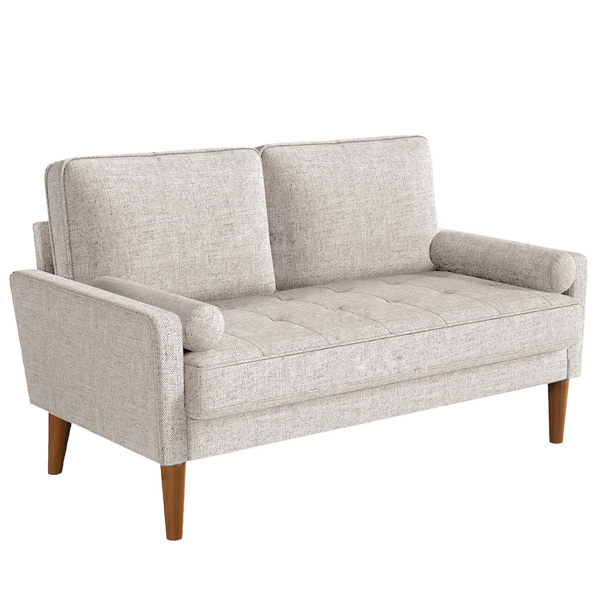 SOFA 2-Sitzer Modernes Kleines Sofa 120 cm,Stoffcouch mit Armlehne Knopf-Design, inkl. 2 Wurfkissen Couch für Wohnzimmer,Gästezimmer,Wohnung,Beige - Beige, Textil (51/46/121cm)
