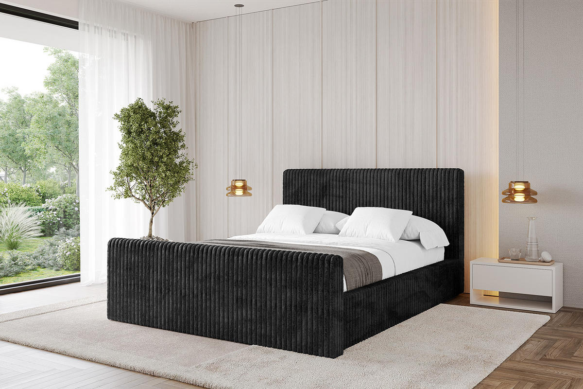 POLSTERBETT mit Bettkasten, Fußteil und Lattenrost, Boxbett ohne Matratze - ALOVA-Z-V1 180x200 Schwarz - Schwarz, Holzwerkstoff/Textil (180/200cm) - ALTDECOR