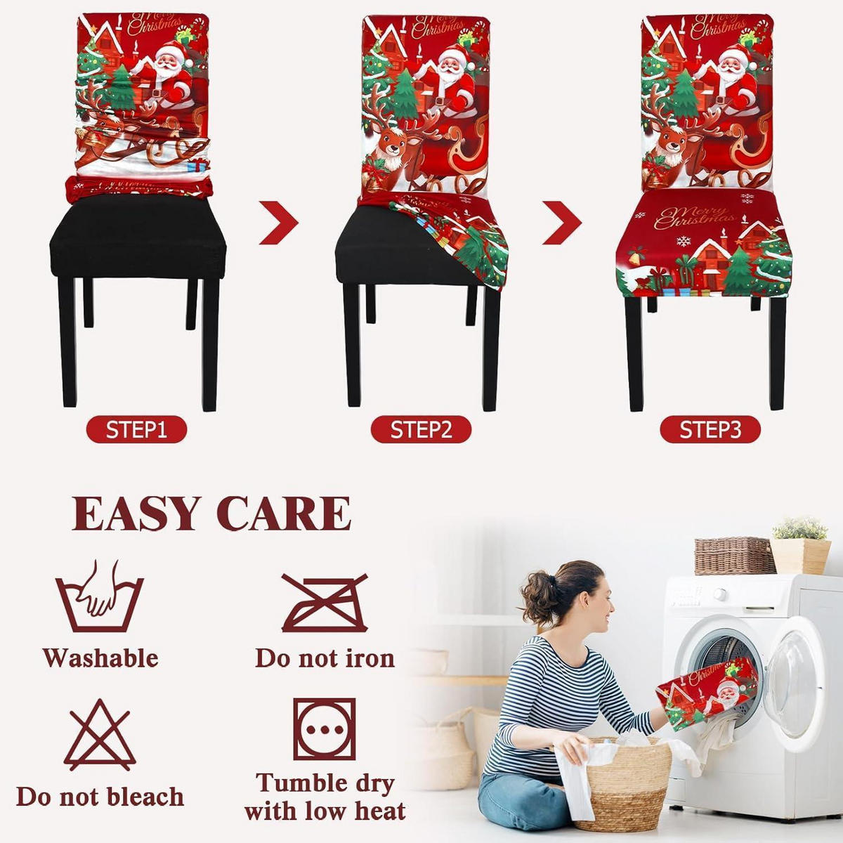 STUHLHUSSEN Weihnachten 6er Set Stretchbezug für Esszimmerstühle - Multicolor, Textil (40/45cm)