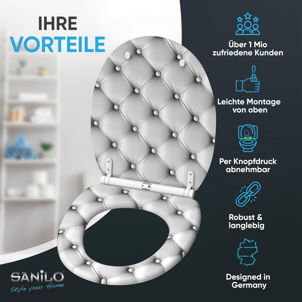 WC-SITZ mit Absenkautomatik & Top Fix Comfort - Grau, Holzwerkstoff (37.7/5.5/48cm) - Sanilo