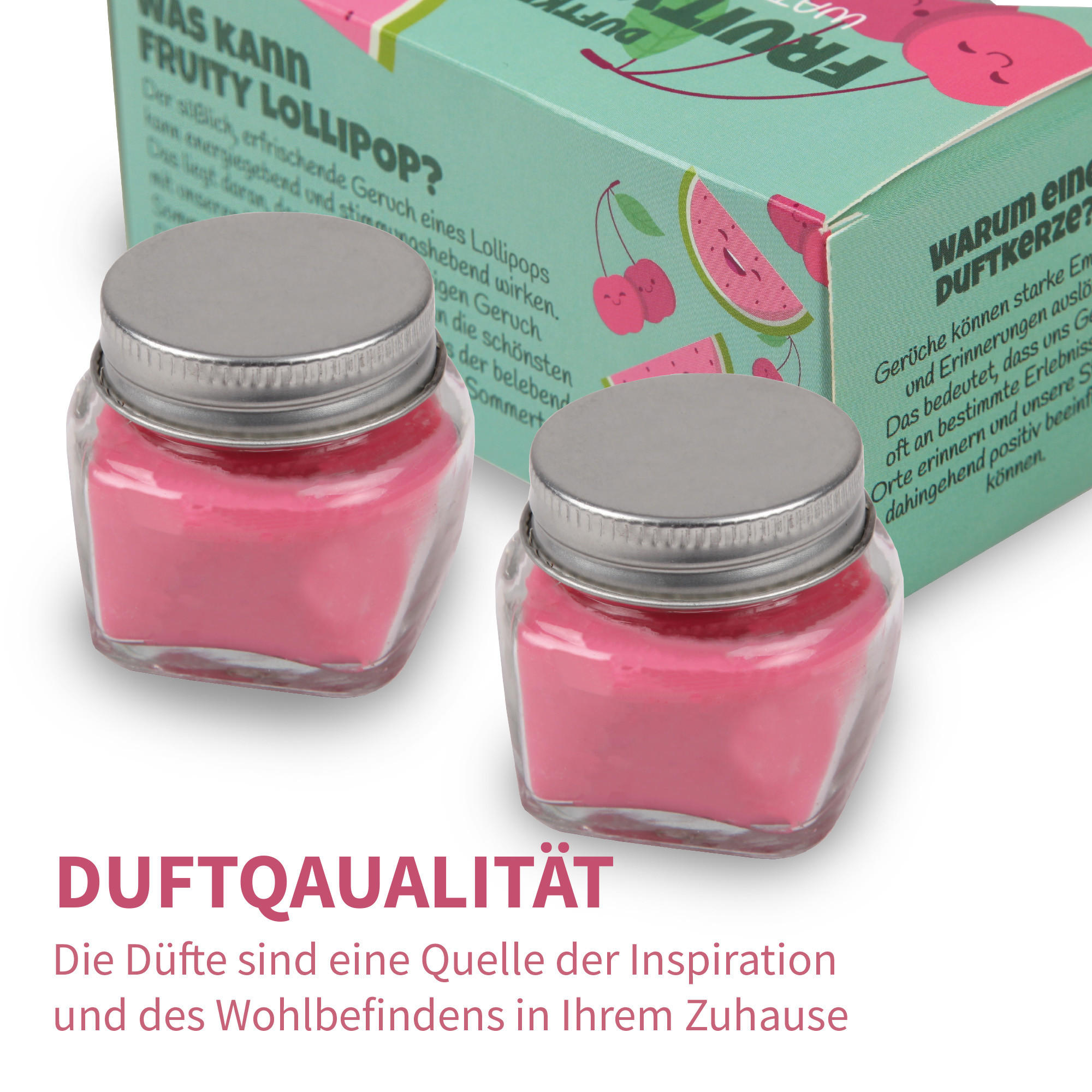 DUFTKERZE im Glas "Fruity Lollipop" mit Deckel, 2er Pack mit je ca. 7 Std. Brenndauer, Ø6cm, Raumduft als Geschenk und Dekoration - Rot, Glas (6/5cm) - HS Candle