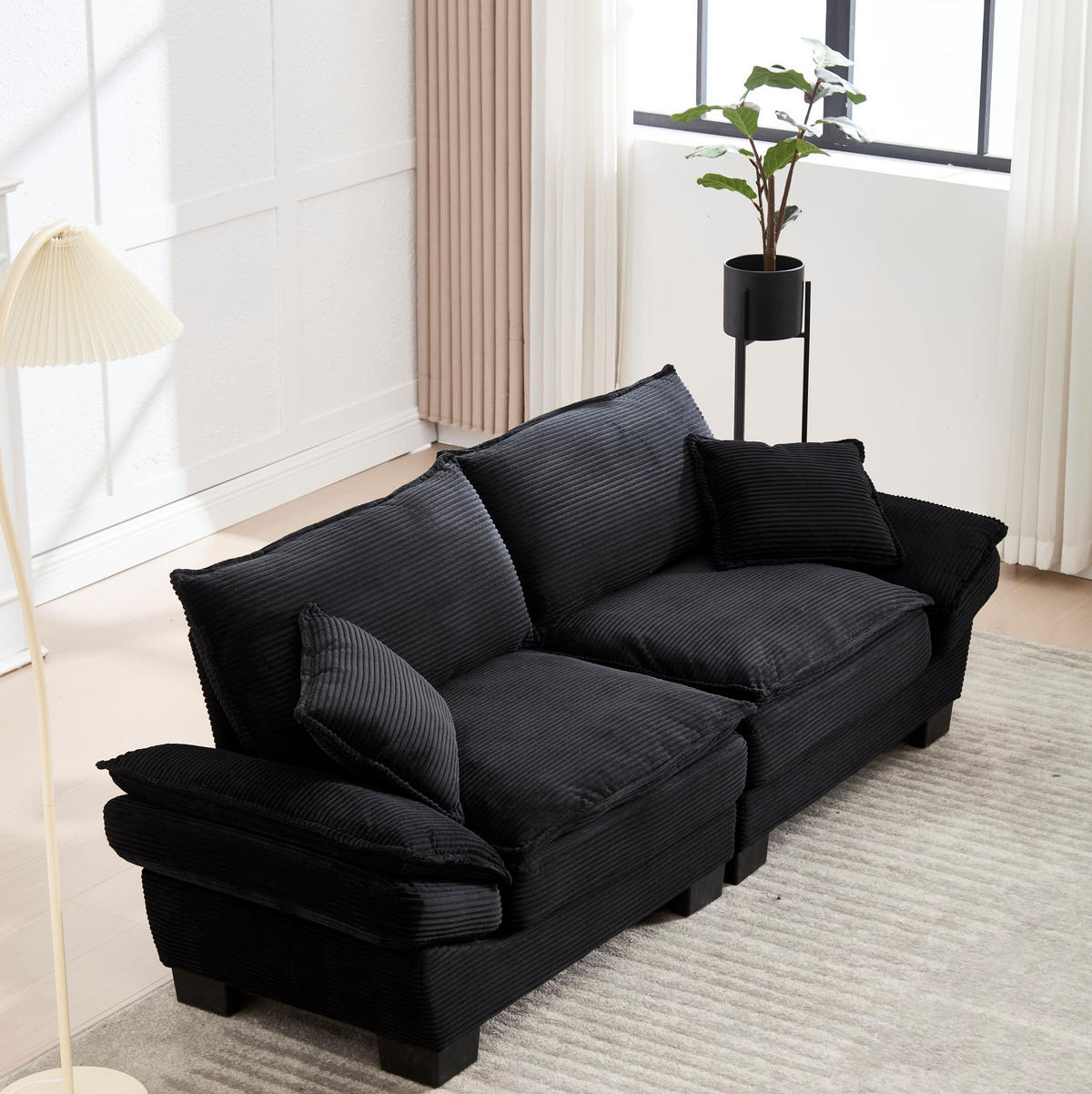 2-SITZER Sofa Samt mit ultratiefem Sitz 224/81/81 cm Schwarz - Schwarz, Textil (81/224/81cm) - Redom