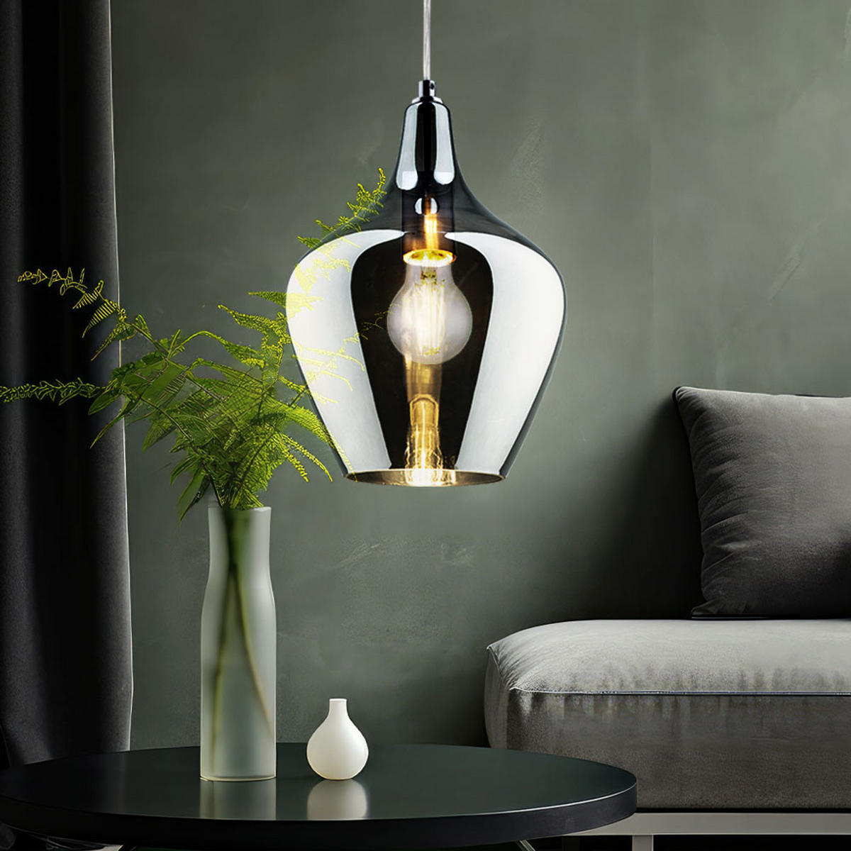 LED HÄNGELEUCHTE Grau Metall - Grau, Glas (22/22/150cm) - Nowa