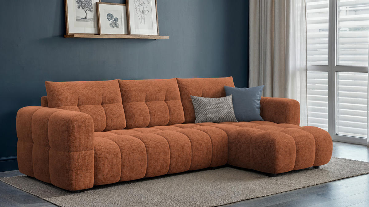 ECKSOFA CLOUDI 4-Sitzer rechts, rostrot - Schwarz/Orange, Holz/Textil (294/160cm) - Courtois Laville