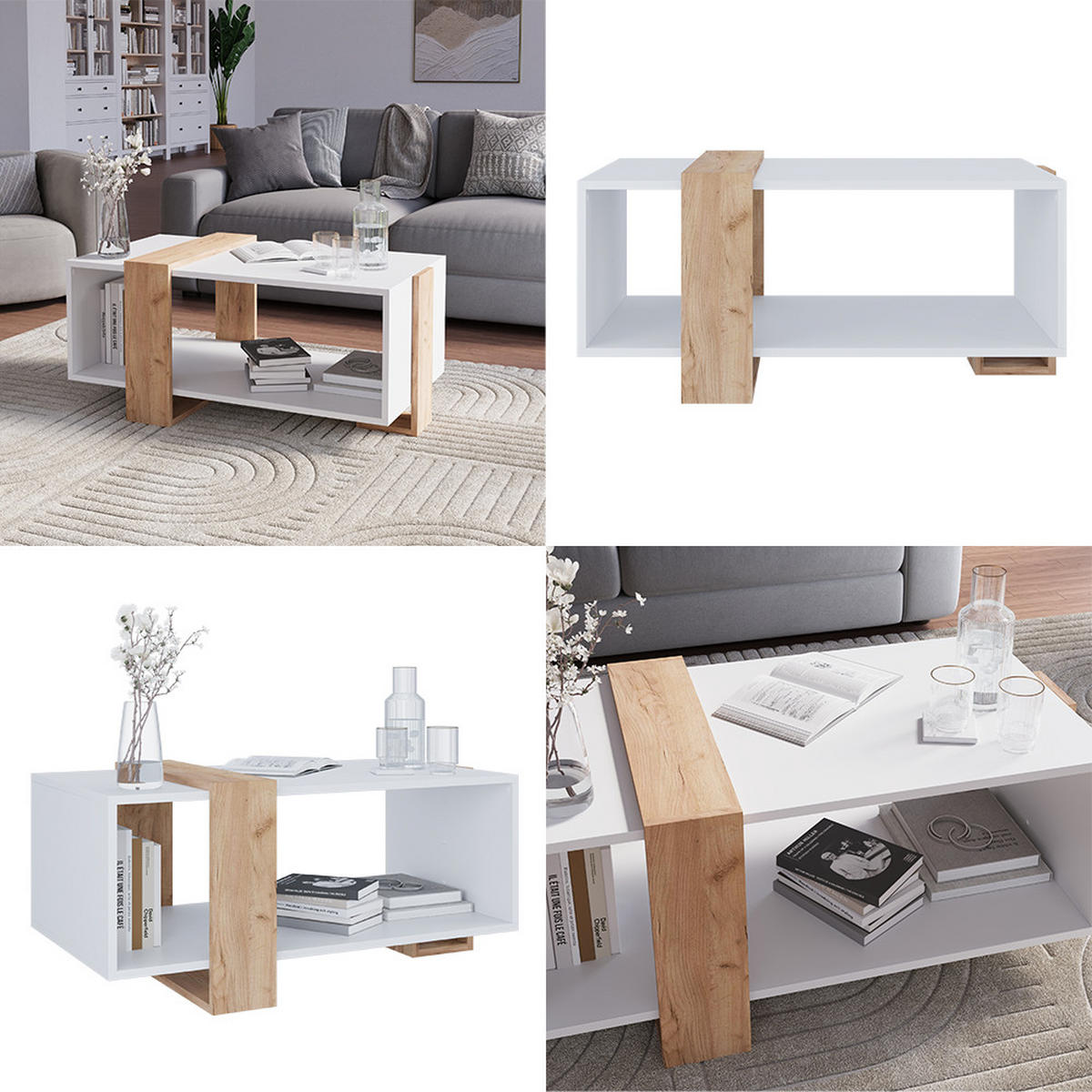 COUCHTISCH Aven Weiß/Goldkraft Eiche 91.5 x 52 cm - Honigeiche/Weiß, Holzwerkstoff (52/91.5/42.1cm) - Vicco