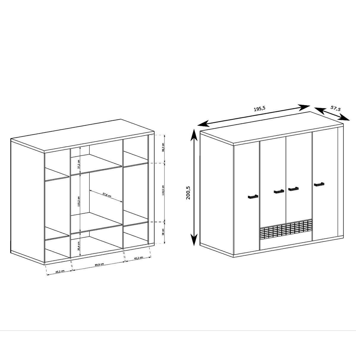 KLEIDERSCHRANK BALESTRAND N3 Kleiderständer Eiche - Eichefarben/Silberfarben, Glas/Holzwerkstoff (196/201/58cm) - Komodee