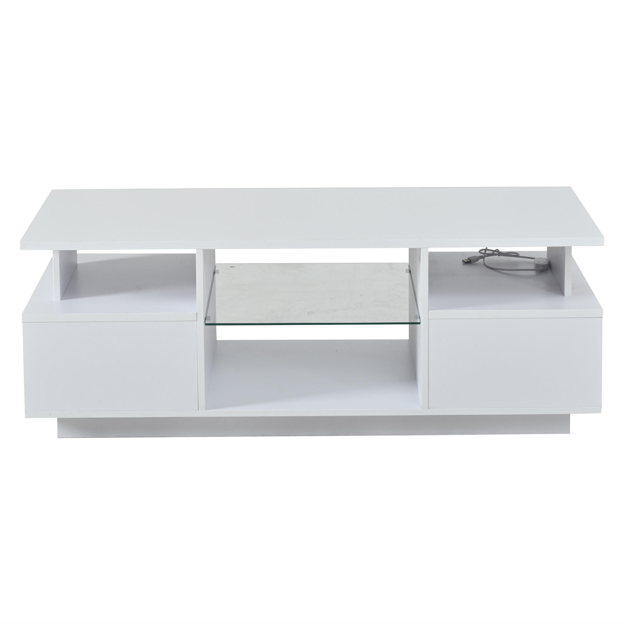 COUCHTISCH 100/50/36 cm Weiß aus Spanplatte mit LED-Beleuchtung und 2 Schubladen - Weiß, Holzwerkstoff (100/50/36cm) - OKWISH