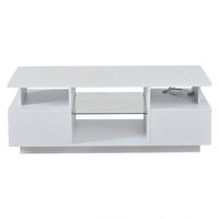 COUCHTISCH 100/50/36 cm Weiß aus Spanplatte mit LED-Beleuchtung und 2 Schubladen - Weiß, Holzwerkstoff (100/50/36cm) - OKWISH