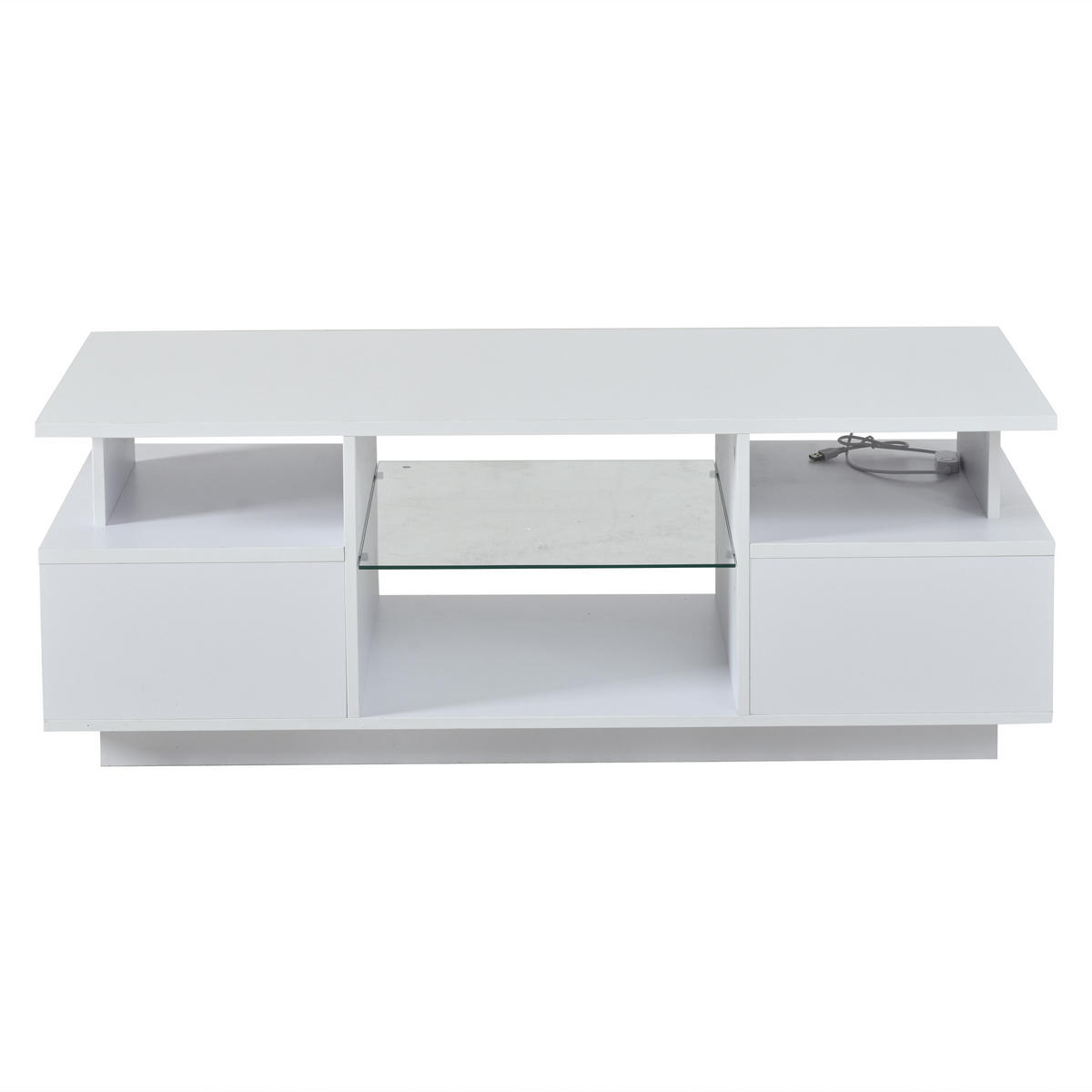 COUCHTISCH 100/50/36 cm Weiß aus Spanplatte mit LED-Beleuchtung und 2 Schubladen - Weiß, Holzwerkstoff (100/50/36cm) - OKWISH