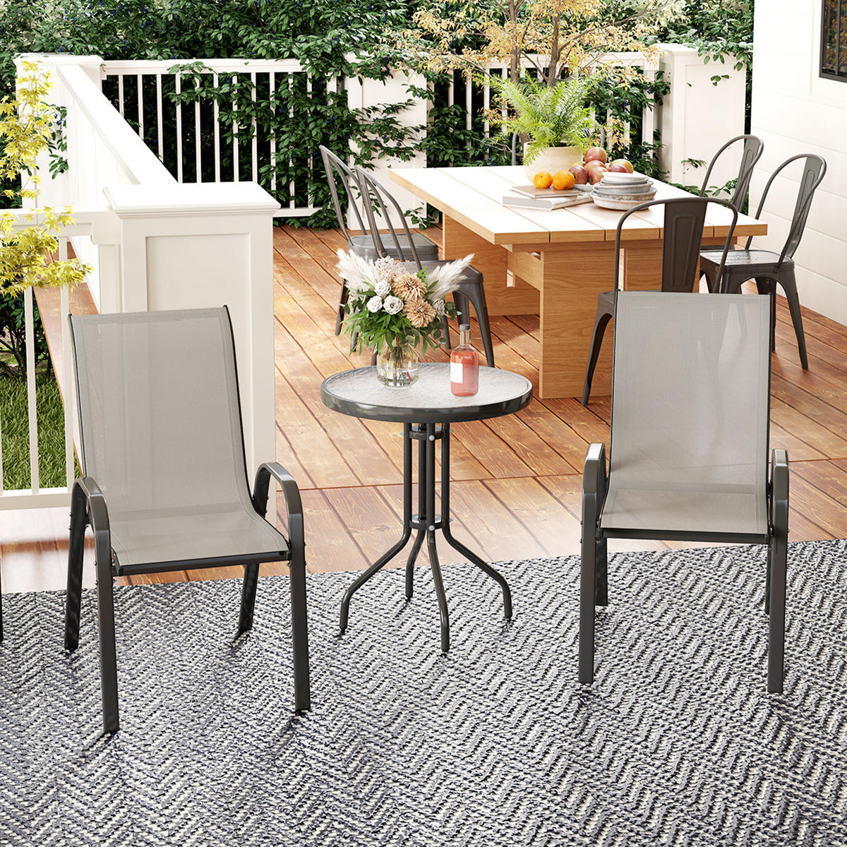 BALKONSET 3-teilig DE-14227 stapelbar, Glastisch Hellgrau - Hellgrau, Metall - ComfortXL