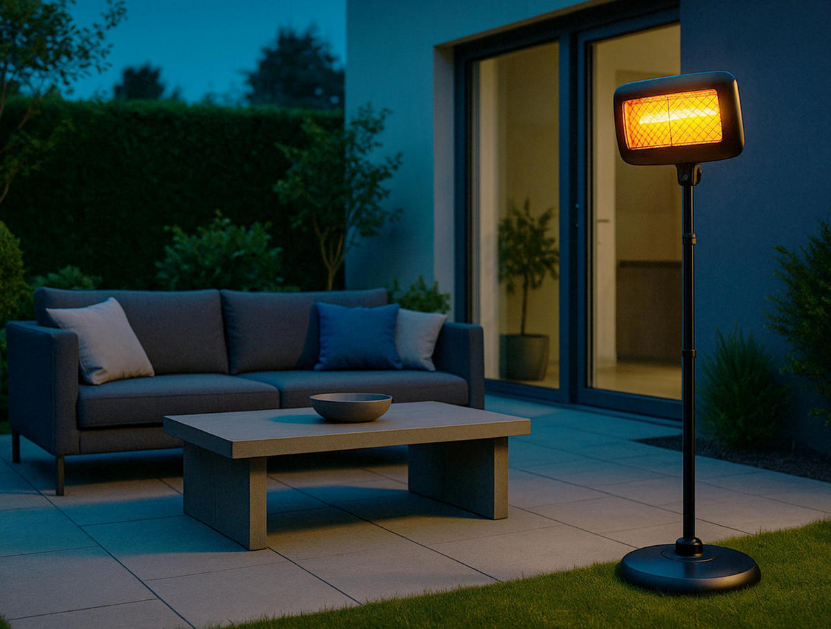 HALOGEN-HEIZUNG auf Standfuß Schwarz outdoortauglich und höhenverstellbar 2000 W - Schwarz, Kunststoff/Metall (51/210/51cm) - Purline
