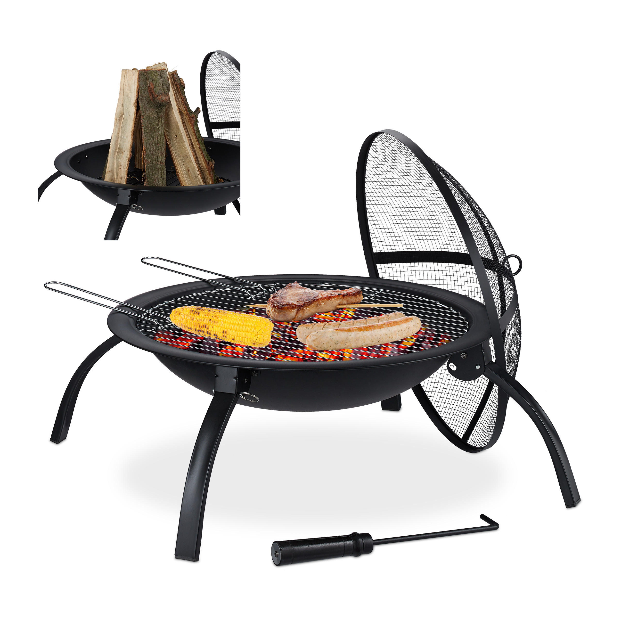 FEUERSCHALE - Schwarz, Metall (60/42.5/60cm) - Relaxdays