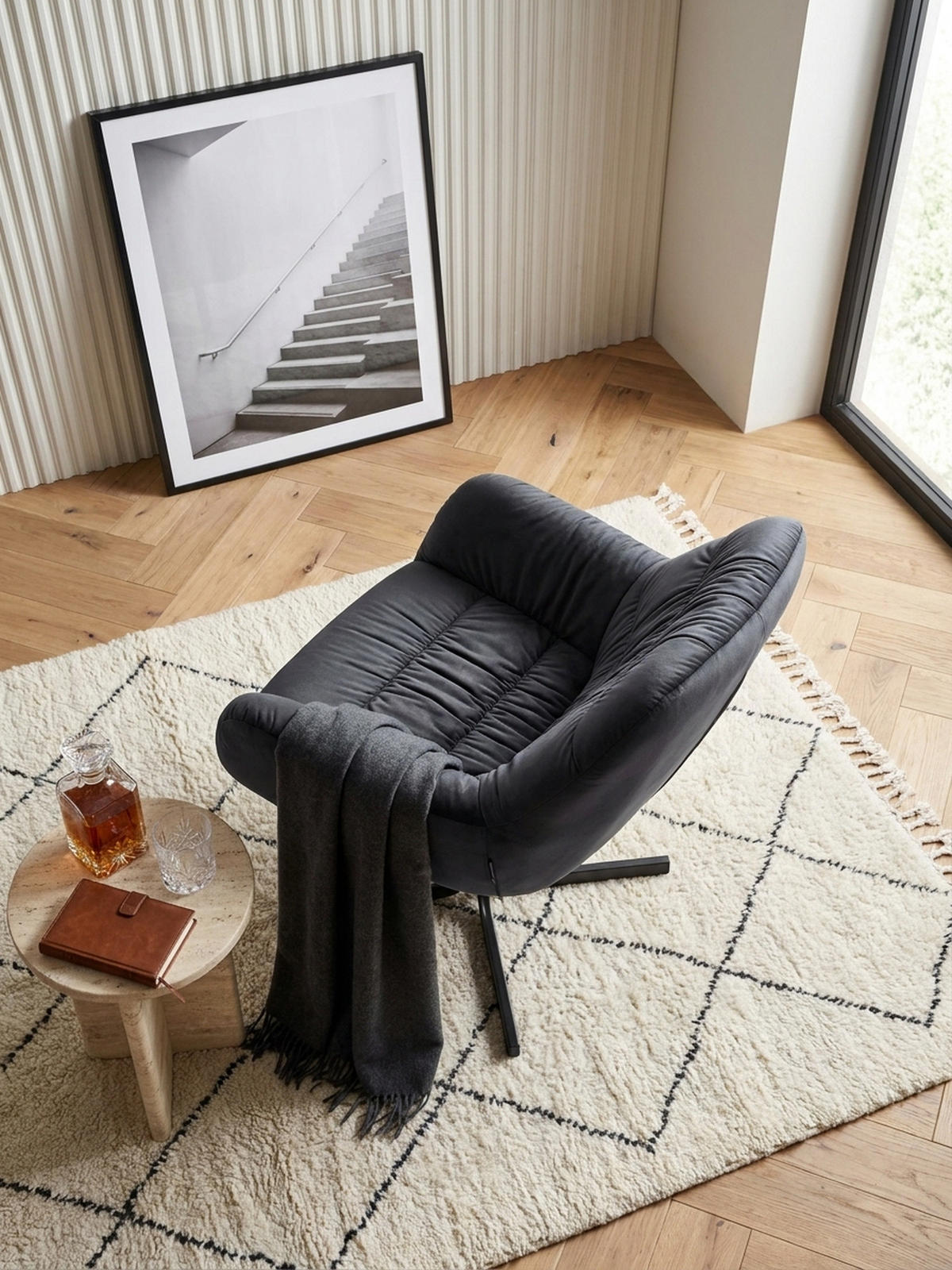 LOUNGESESSEL Samt mit Armlehnen und Metallgestell, gepolsterter Schalensitz, Schwarz 64x68x74 cm - Schwarz, Textil/Metall (64/74/68cm) - KADIMA DESIGN