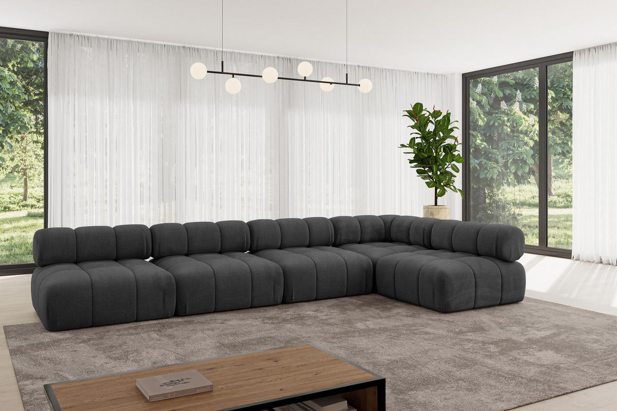 ECKSOFA modulares Sofa Samaro-L3 - 380x190x70 cm Schwarz Velours - Schwarz, Holzwerkstoff/Textil (380/190cm) - ALTDECOR