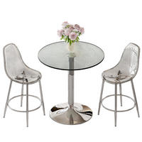 BARTISCH-SET DE-39404 3-teilig, Glastisch und 2 Hocker Silber - Silberfarben, Metall (89/92/89cm) - ComfortXL