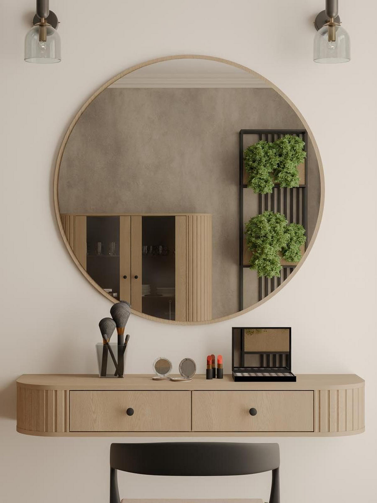 SCHMINKTISCH mit Rund Spiegel OVI Eiche cremona - Braun, Holzwerkstoff (100/17/42cm) - Compleo24