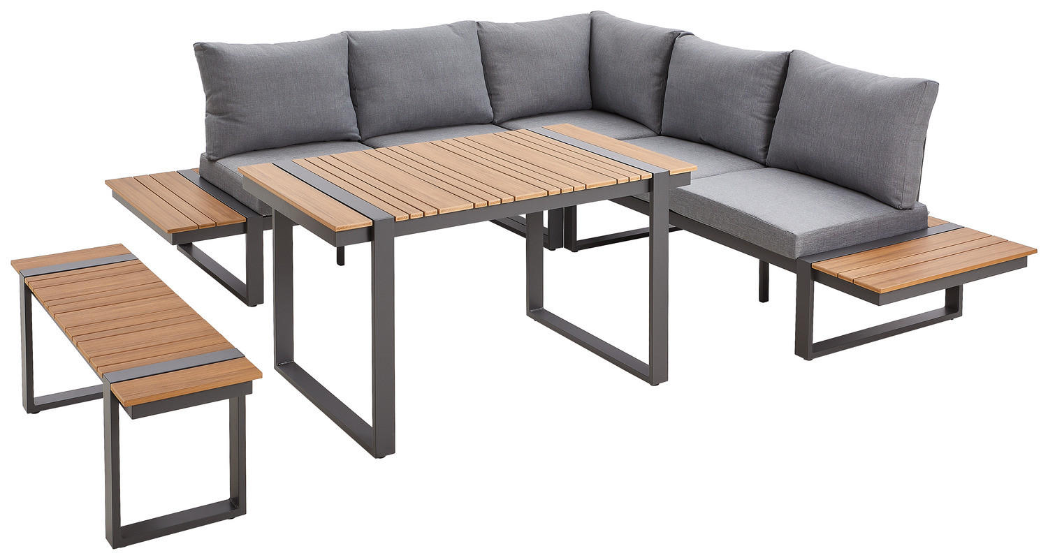 GARTENSITZGRUPPE - Polywood / Polyester - Braun / Grau - 5-teilig - Braun/Grau, Holzwerkstoff/Textil - home24