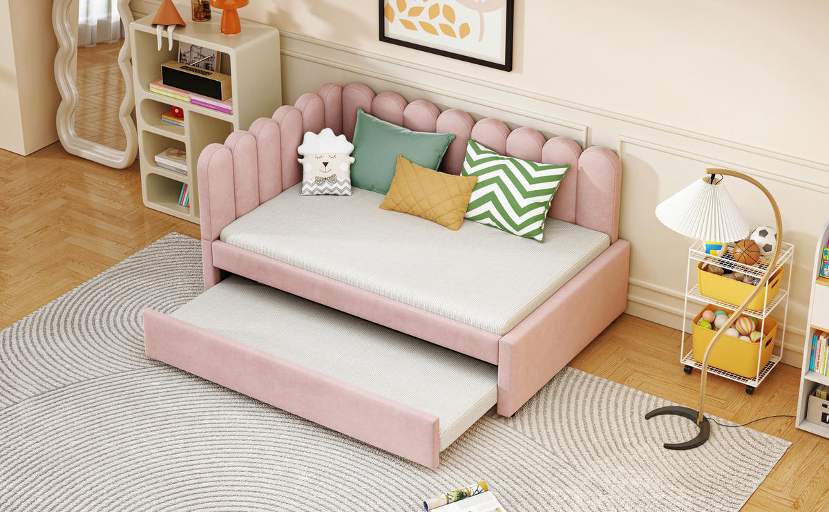 POLSTERBETT 140x200 cm L Form rosa - Rosa, Textil (140/200cm) - Fortuna Lai