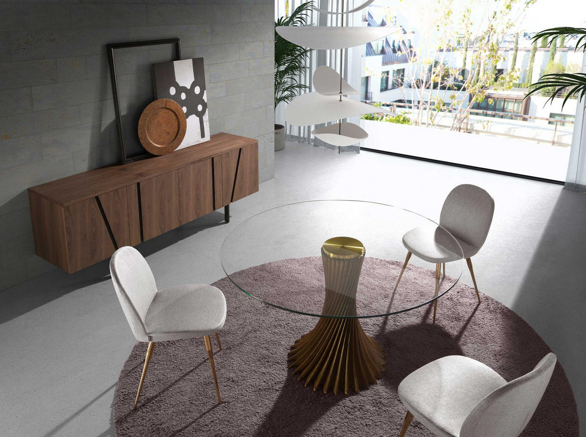 ESSTISCH rund Glas | Walnuss 130/130/76 cm - Transparent/Walnussfarben, Glas (130/130/76cm) - ANGEL CERDA
