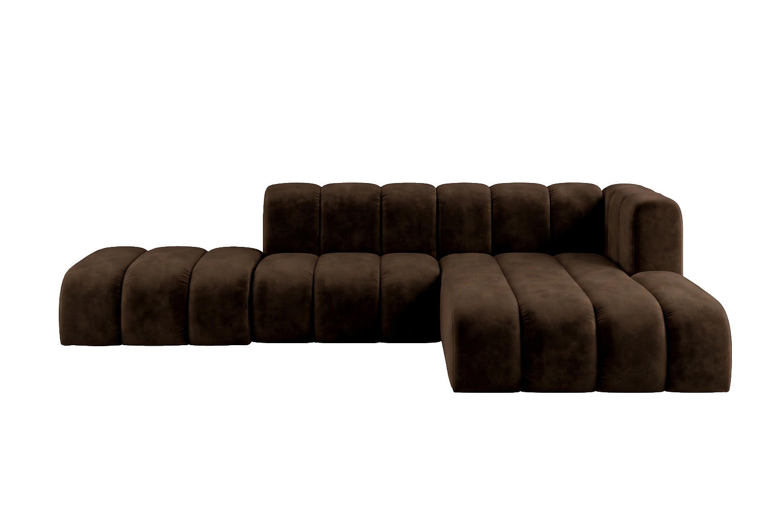 ECKSOFA Modulares In L-Form Mit Hocker, Velvet-Stoff Riviera, Schokolade, Rechts, GRAND Mini - Braun, Holz (295/179cm) - Kaiser Möbel