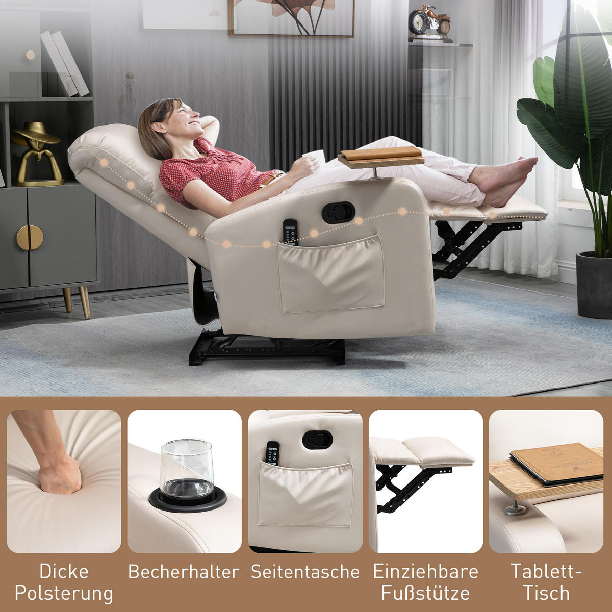 RELAXSESSEL, Mikrofaser - Beige, Metall (93/105/77cm) - HOMCOM