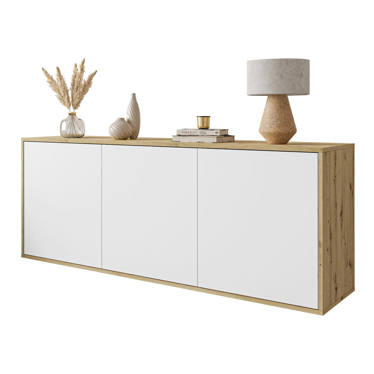 KOMMODE SANAYI Hängend Eiche Artisan/Matte Weiß - Weiß, Holzwerkstoff (153.9/60/39.6cm) - Lookway