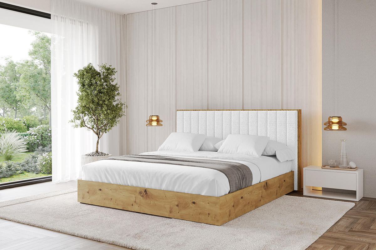 POLSTERBETT mit Bettkasten und Lattenrost, Bett mit Matratze H3/H4 - ENZO4 160x200 Weiß - Weiß, Holzwerkstoff/Textil (160/200cm) - ALTDECOR