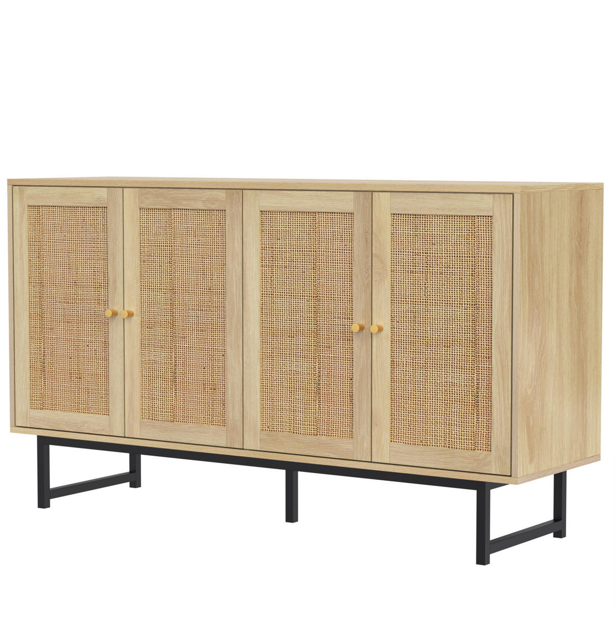 SIDEBOARD 140/39,5/80 cm in Holzoptik mit echtem Rattangeflecht und 4 Türen - Naturfarben, Holzwerkstoff (140/80/39.5cm) - Flora Grace