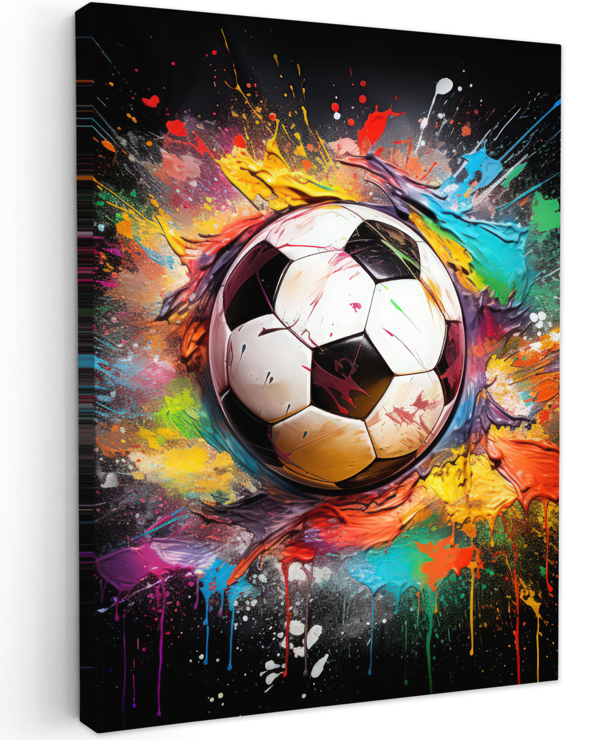 LEINWANDBILD Fußball - Farbe - Farben - Schwarz - Weiß 60x80 cm - Weiß, Textil (60/80cm) - MuchoWow