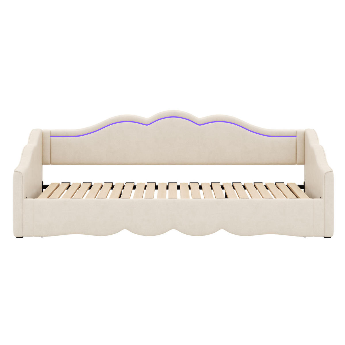 AUSZIEHBETT 90/180/200 cm DE-03072, mit LED, USB und Samtbezug, in Beige - Beige, Metall (90/200cm) - ComfortXL