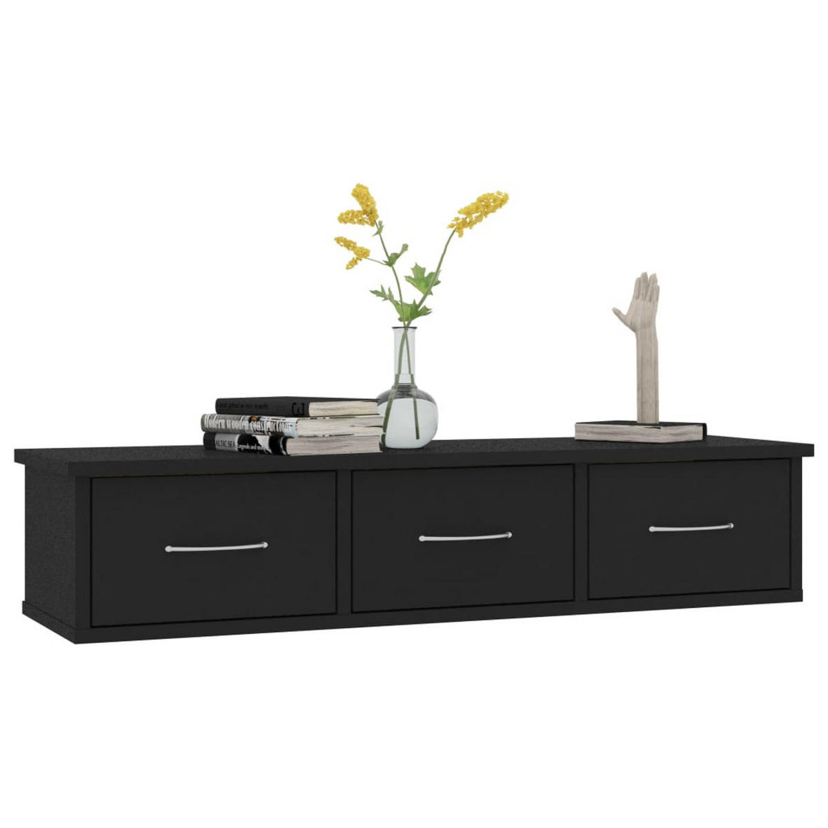 WAND-SCHUBLADENREGAL SCHWARZ 88X26X18,5 CM HOLZWERKSTOFF - Schwarz, Holz (88/18.5/26cm) - vidaXL