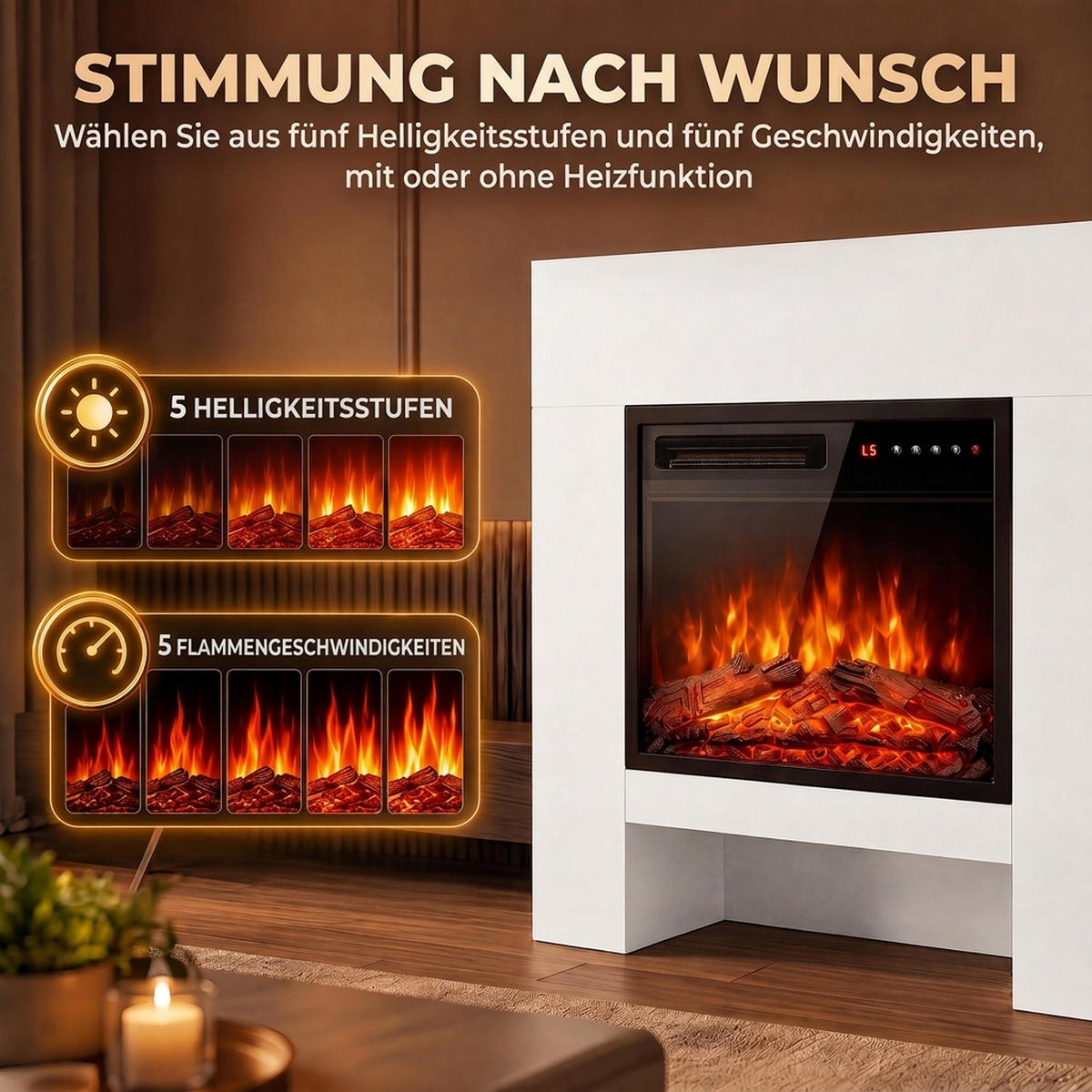 ELEKTROKAMIN Spanplatte Stahl Weiß - Weiß, Holzwerkstoff (25/85/75cm) - HOMCOM