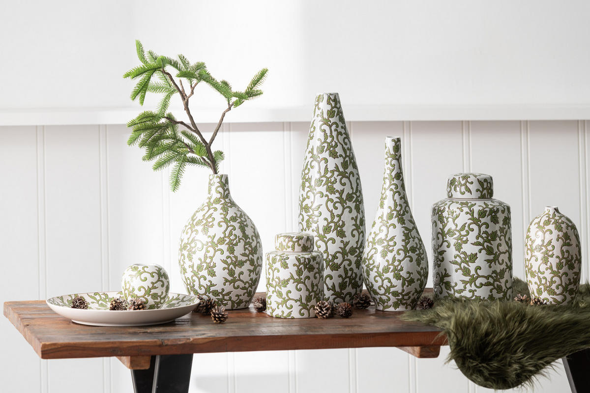 VASE YEZI - Porzellan - Grün/Weiß - Ø 20 cm - Multicolor, Keramik (33cm) - J-Line