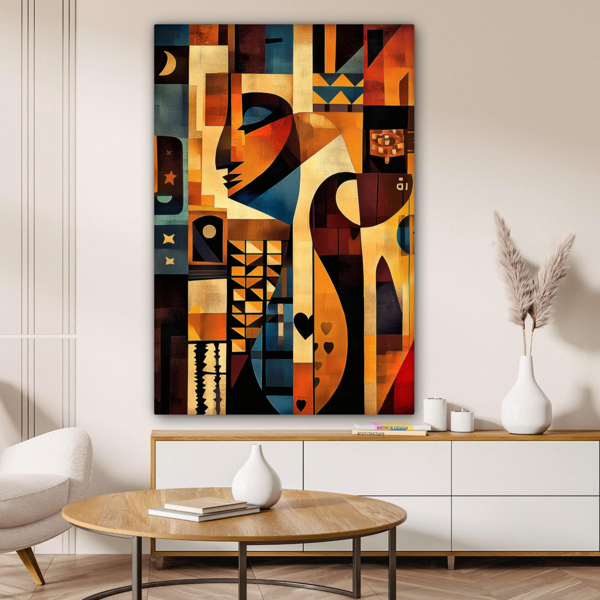 LEINWANDBILD Figuren - Abstrakt - Symbole 80x120 cm - Terracotta, Textil (80/120cm) - MuchoWow