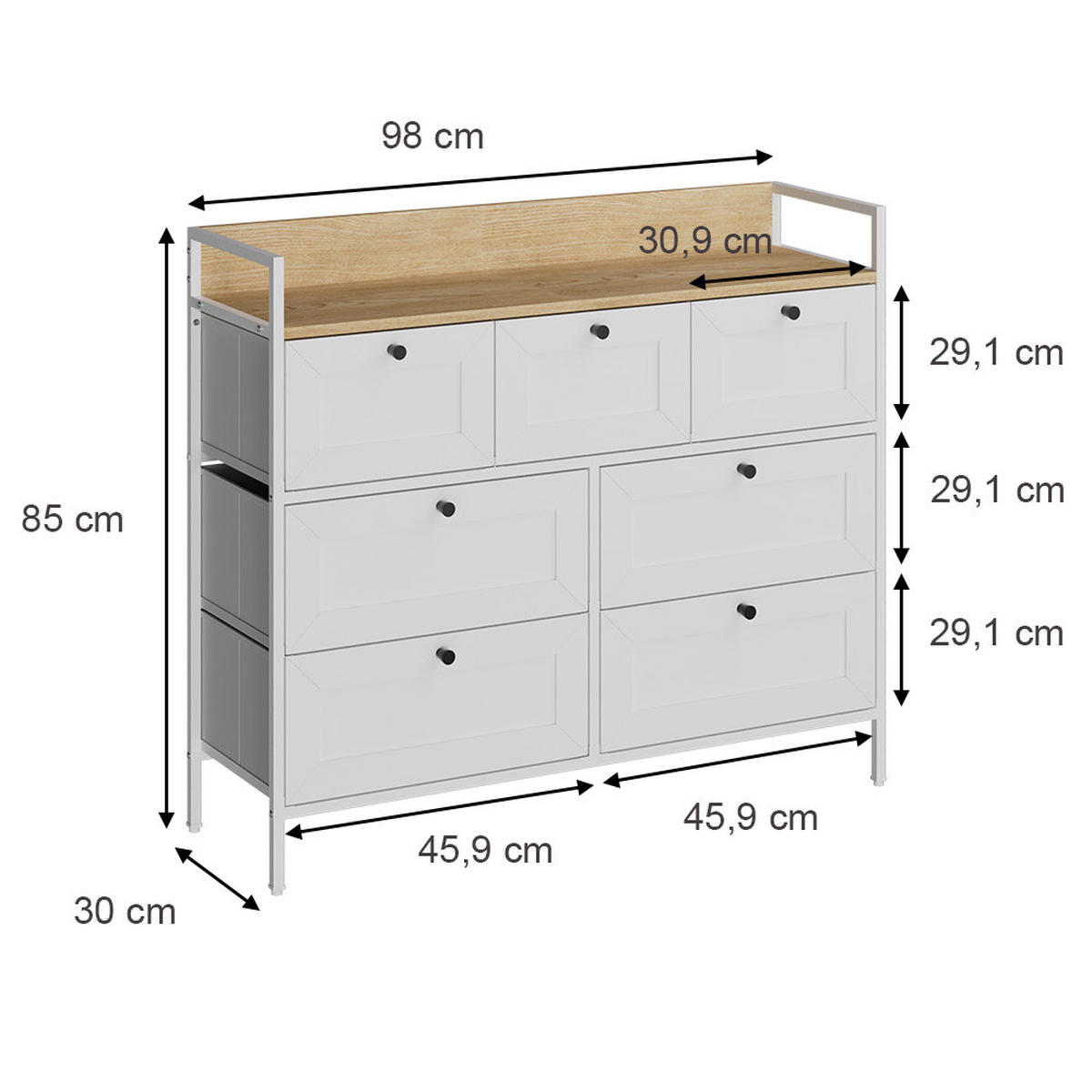 KOMMODE Belaro Weiß 98 x 85 cm mit 7 Schubladen - Weiß, Holzwerkstoff (98/85/30cm) - Vicco