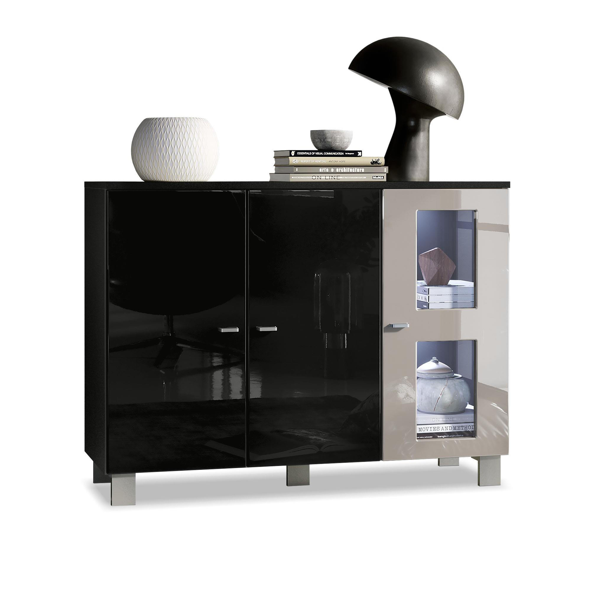 SIDEBOARD Denjo Tür in Sandgrau Hochglanz - Sandfarben, Holzwerkstoff (107/81/35cm) - Vladon